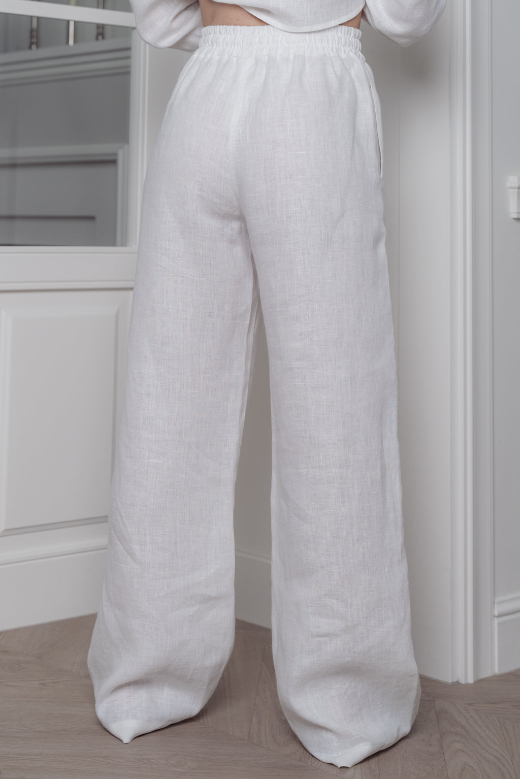 Lininės plačios kelnės (White)