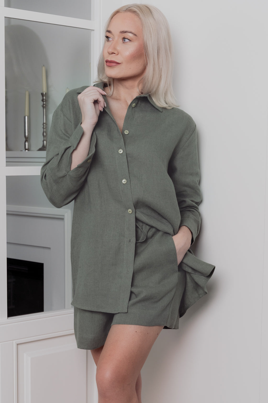 Mot. Lininiai marškiniai (Moss green)